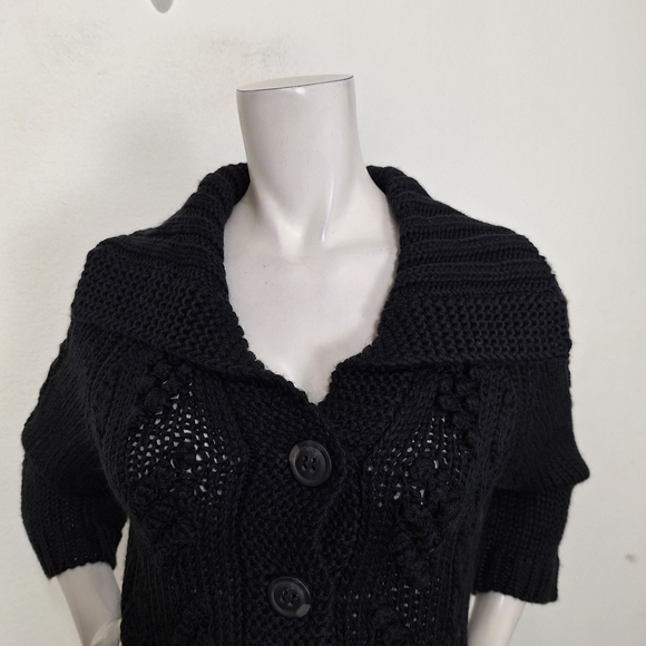 Express NEW Black Wool Blend Preppy Romantic Whimsigoth Knit Cardigan Sweater *M - Picture 2 of 12